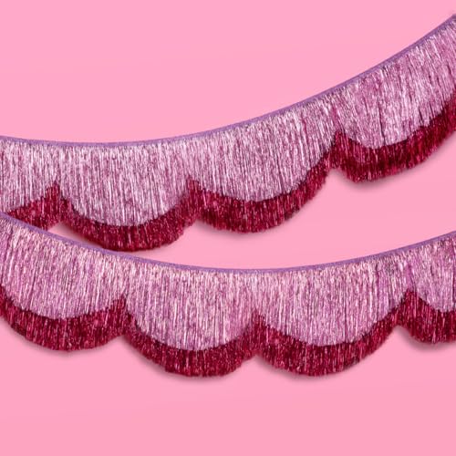 xo, Fetti xo Fetti Pink Scalloped Layered Fringe Banner 5 Ft Bachelorette Party Decorations Birthday Party Decor HBD Decor Photo Booth Banner Backdrop - Image 1
