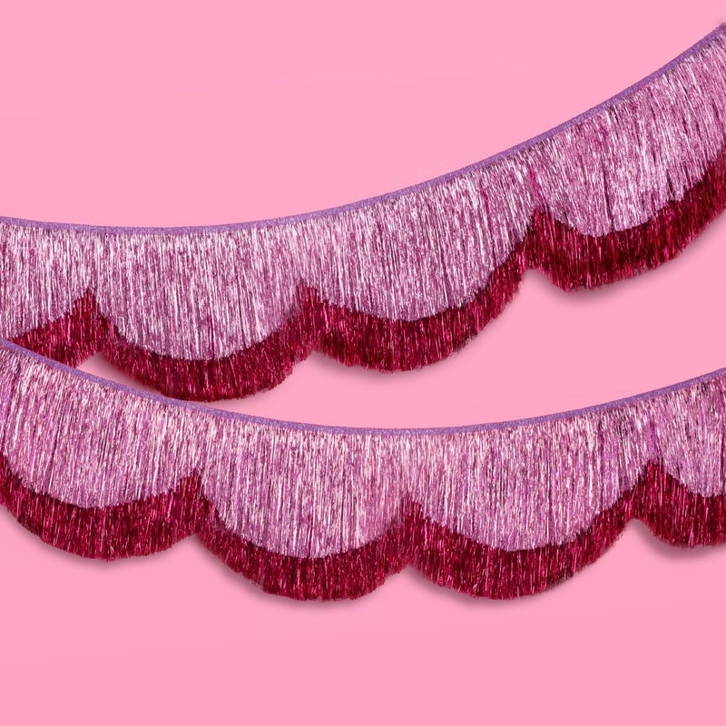 xo, Fetti xo Fetti Pink Scalloped Layered Fringe Banner 5 Ft Bachelorette Party Decorations Birthday Party Decor HBD Decor Photo Booth Banner Backdrop - Image 2