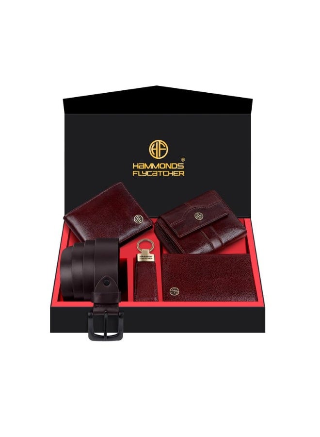 HAMMONDS FLYCATCHER Genuine Leather Premium 5 in 1 Mega Gift Combo Gifts Set for Men & Colleagues - Men's Wallet, Ladies Wallet, Passport Holder, Men's Belt & Keyring - Breeze Brown - Image 1