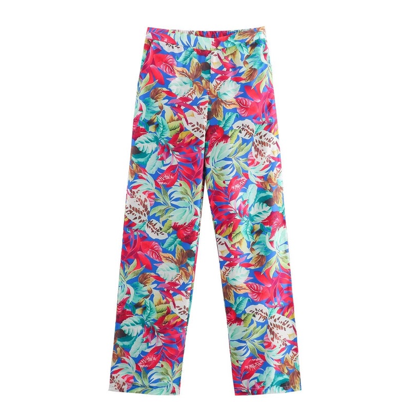 Za Womens Clothing European and American Cross-Border 2024 Autumn New Style Trendy Satin Printed Shirt + Satin Printed Pants Trousers - Image 1