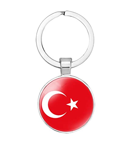 vmcoatdu Trkiye Turkey National Flag Key Chain Keyring Gift Men Women Keychain Stainless Steel and Inlaid Glass Materials - Image 1