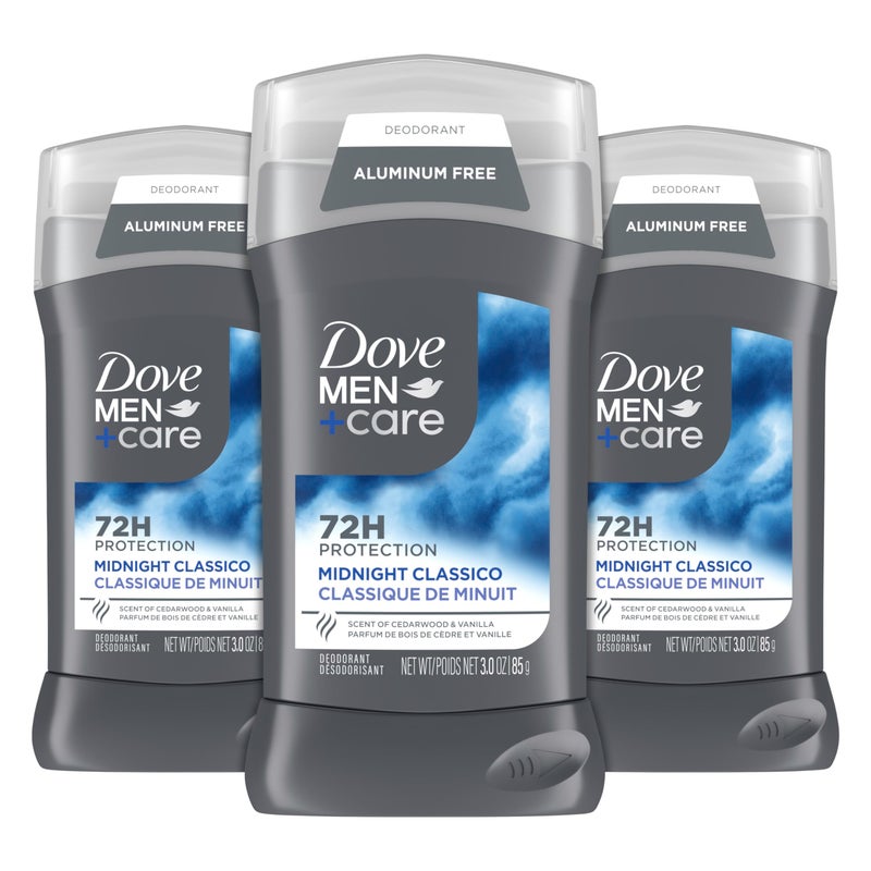 Dove Men+Care دوف للرجال + العناية مزيل العرق للرجال 3 قطع كلاسيكو منتصف الليل خالي من الألمنيوم حماية من الروائح لمدة 72 ساعة مزيل عرق للرجال مع زيوت أساسية و 1/4 كريم مرطب 3 أونصات - Image 1