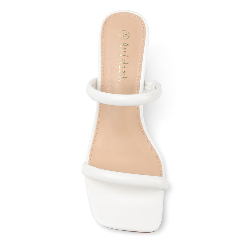 Avidirk Women's Square Open Toe Heeled Sandals Two Strap Mules Slip On Block Chunky Mid White Heels Sandals - Image 3
