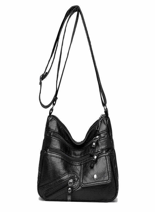 LassZone Crossbody Bag for Women Soft PU Leather Hobo Handbag Multi-Pocket Shoulder Bag Ladies Casual Messenger Bags with Adjustable Strap - Image 1