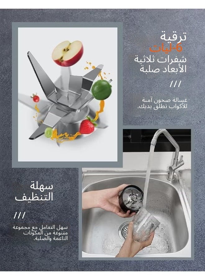أسيف خلاط رياضي شخصي صغير الحجم 3 في 1 للمشروبات المخفوقة والعصائر، خلاطات بحجم شخصي للمطبخ مع شفرة خلط 6 زعانف، 2 كوب سعة 22 أونصة/650 مل وكوب طحن سعة 10 أونصة/300 مل بقوة 450 وات  - Image 4