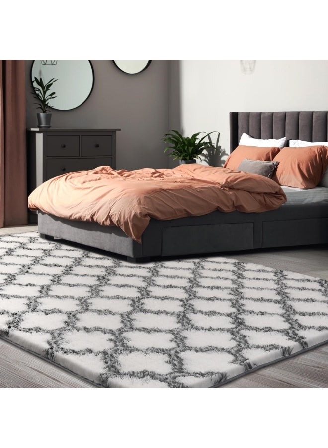 LOKIPA Shag Area Rug 47*63inch Feet Extra Soft Rugs for Living Room, High Pile Indoor Carpet for Bedroom, Kids Room, Nursery, Home Decor, Geometric, White/Black - Image 5