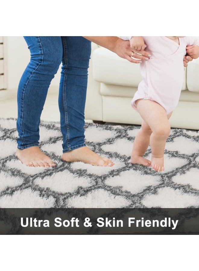 LOKIPA Shag Area Rug 47*63inch Feet Extra Soft Rugs for Living Room, High Pile Indoor Carpet for Bedroom, Kids Room, Nursery, Home Decor, Geometric, White/Black - Image 4