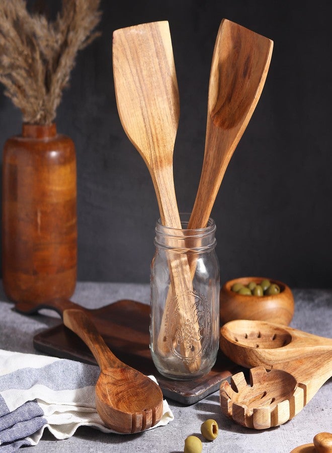 مجموعة أدوات طهي من خشب الأكاسيا من لافو ديزاينز، 8 قطع، مجموعة ملاعق خشبية بطول 12 بوصة للطهي | ملاعق خشبية غير لاصقة مناسبة لأواني الطهي | تشطيب طبيعي خالٍ من مادة BPA والسموم - Image 4