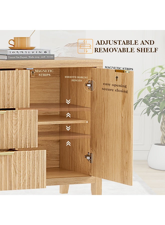 سولاكان خزانة تخزين كبيرة مع 2 أبواب و3 أدراج، رفوف قابلة للتعديل، خزانة بوفيه متعددة الاستخدامات للمطبخ، غرفة المعيشة أو غرفة الطعام - Image 4