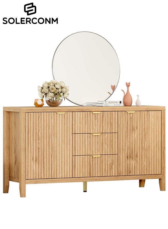 سولاكان خزانة تخزين كبيرة مع 2 أبواب و3 أدراج، رفوف قابلة للتعديل، خزانة بوفيه متعددة الاستخدامات للمطبخ، غرفة المعيشة أو غرفة الطعام - Image 1