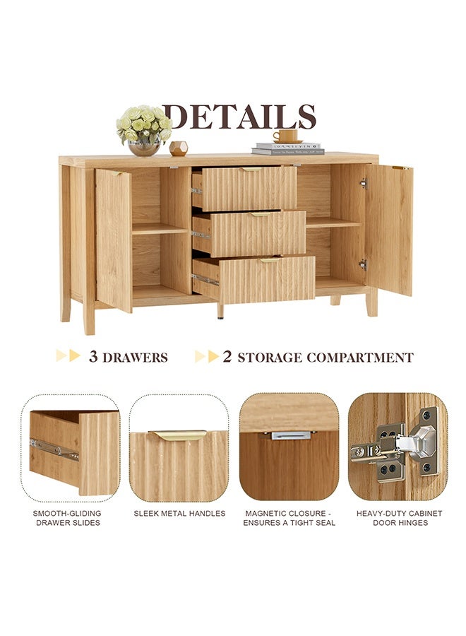 سولاكان خزانة تخزين كبيرة مع 2 أبواب و3 أدراج، رفوف قابلة للتعديل، خزانة بوفيه متعددة الاستخدامات للمطبخ، غرفة المعيشة أو غرفة الطعام - Image 3