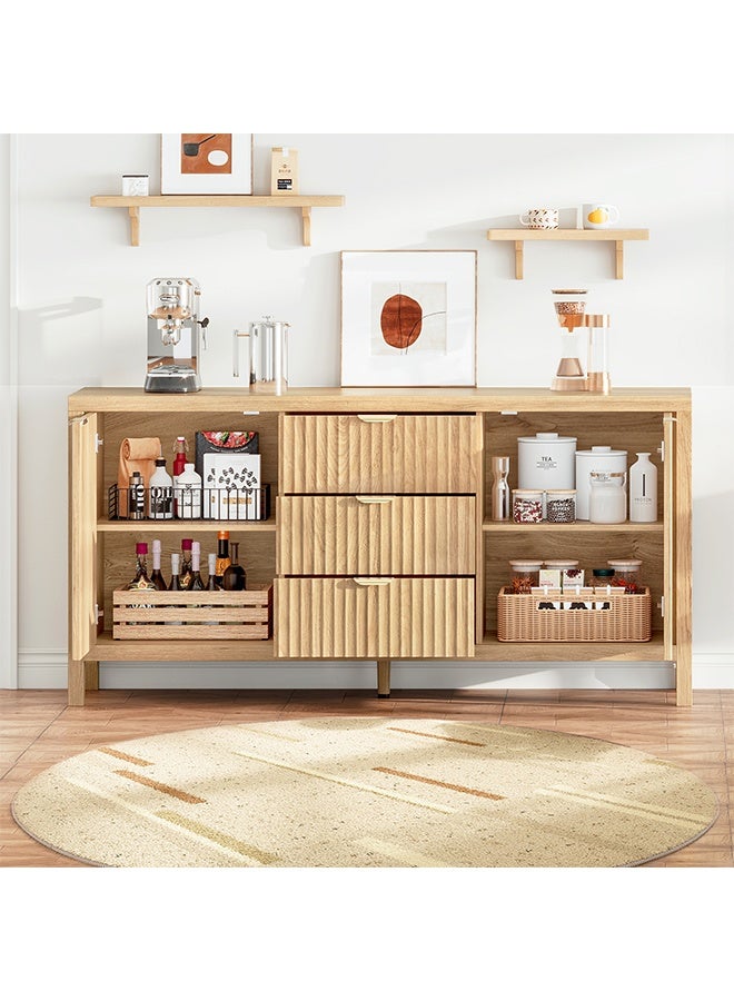 سولاكان خزانة تخزين كبيرة مع 2 أبواب و3 أدراج، رفوف قابلة للتعديل، خزانة بوفيه متعددة الاستخدامات للمطبخ، غرفة المعيشة أو غرفة الطعام - Image 5