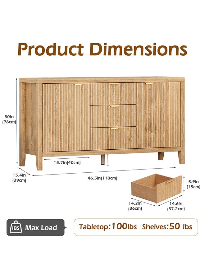 سولاكان خزانة تخزين كبيرة مع 2 أبواب و3 أدراج، رفوف قابلة للتعديل، خزانة بوفيه متعددة الاستخدامات للمطبخ، غرفة المعيشة أو غرفة الطعام - Image 2