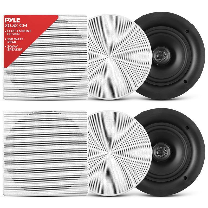 Pyle 80 Ceiling Wall Mount Speakers Pair of 2Way Full Range Sound Stereo Speaker Audio System Flush Design w Electronic Crossover Network 40Hz20kHz Frequency Response 250 Watts Peak PDIC86