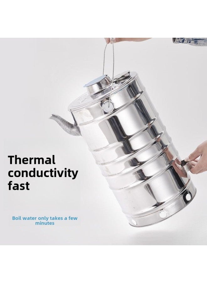 Fire Burning Hearts Firewood Stove Outdoor Chai Stove Kettle Old-fashioned Tea-making Stainless Steel Piercing Heart Hollow Pot Water-burning Artifact-Color:6.5 Thickened Special Price + Steel Base + 10-piece Set-Capacity:5l Or More  - Image 4