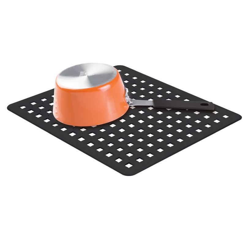 InterDesign iDesign 36660 Euro Plastic Sink Grid, Non-Skid Dish Protector for Kitchen, Bathroom, Basement, Garage, 12.5" x 11" - Black - Image 1
