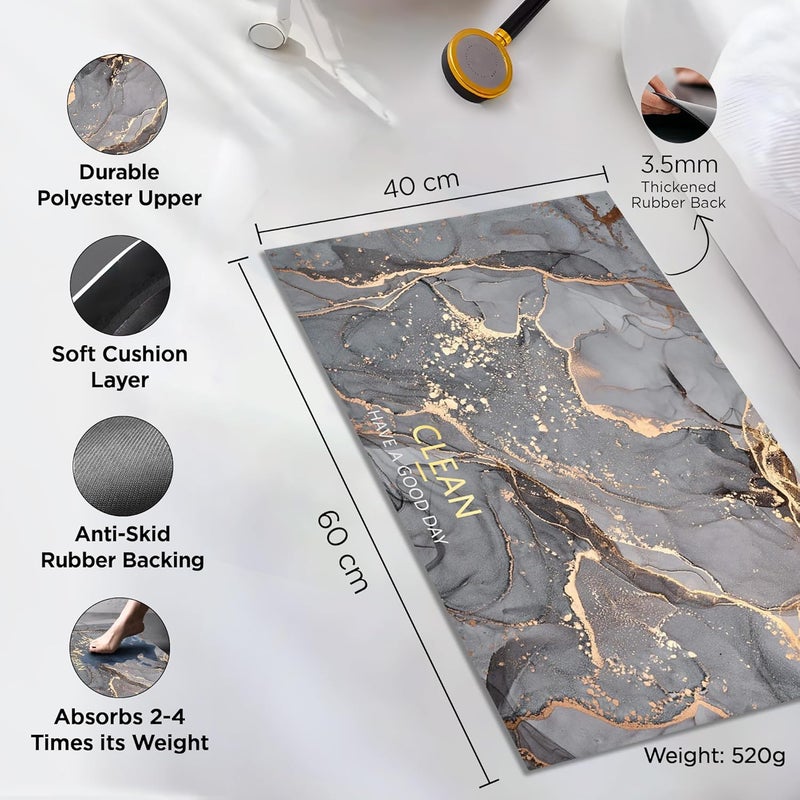 UMAI Polyester Rubber Bathroom Mat 40 60cm Bath Mat Anti Skid Mat for Bathroom Floor Bathroom Accessories Bathroom Mats Water Soak Non Slip Mat for Bathroom Floor Mat Grey - Image 2