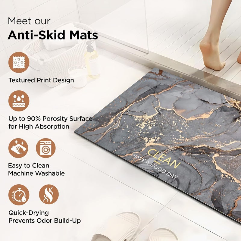 UMAI Polyester Rubber Bathroom Mat 40 60cm Bath Mat Anti Skid Mat for Bathroom Floor Bathroom Accessories Bathroom Mats Water Soak Non Slip Mat for Bathroom Floor Mat Grey - Image 4
