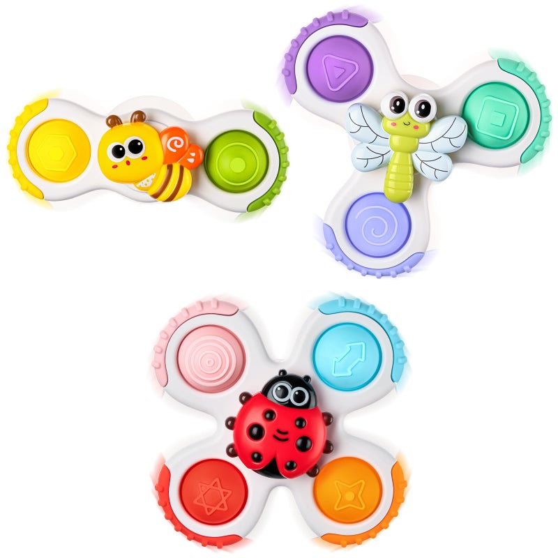 ALASOU 3PCS Pop Suction Cup Spinner Sensory Airplane Travel Toys for 1 Year Old Boy Girl Infant Toddlers|Novelty Spinning Tops 12 18 Months|1 2 Year Old Boy Birthday Gift|Baby Bath Toy Kids Ages 1-3 - Image 1