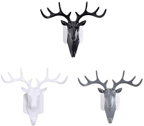 HomeImpel 3 Pack Elephant HeadDeer Head Single Wall HookHanger Animal Shaped Coat Hat Hook Heavy Duty Rustic Decorative Gift Deer