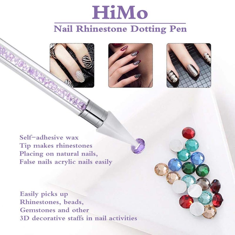 HiMo Nail Rhinestone Picker Dotting Tool with Extra 2 Wax Head, Dual-ended DIY Nail Art Tool With Pink Acrylic Handle (WHITE) - Image 2