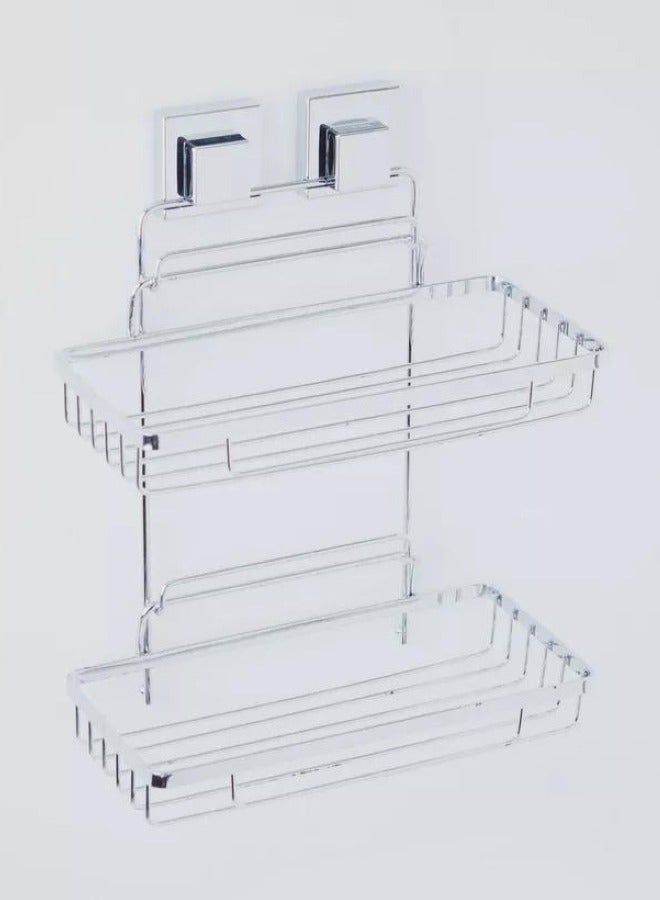 SMARTLOC Vaccum Suction Bathroom Rack With Two Shelves Silver - Image 1