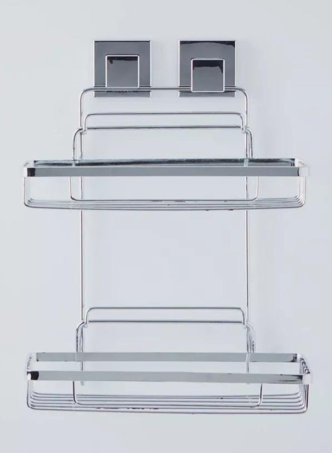 SMARTLOC Vaccum Suction Bathroom Rack With Two Shelves Silver - Image 3