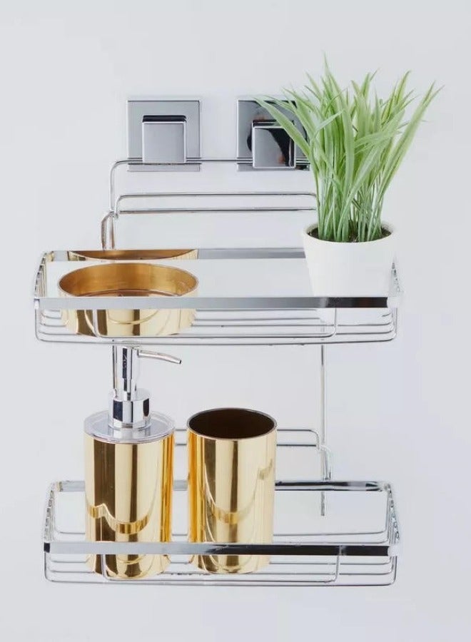 SMARTLOC Vaccum Suction Bathroom Rack With Two Shelves Silver - Image 2