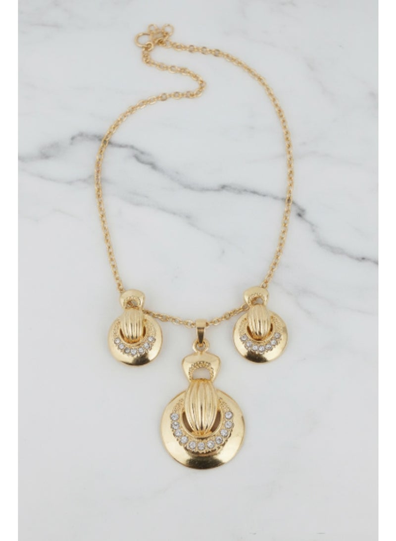 Fashion Jewelry Elegant Gold-Plated Pendant & Earrings Set with Crystal Accents  Classic Designer Gold Jewelry Set for Women – Necklace & Stud Earrings  Luxury Gold Finish Pendant Set with Sparkling Stone Detailing - Image 3