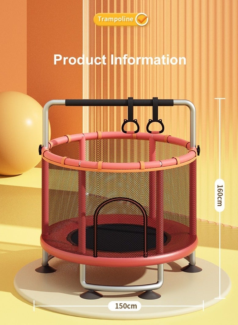 RedMapleTEK Trampoline, Indoor and Outdoor Trampoline with Fence Net, Children's Trampoline with Rings, Hammock, Sandbags (1.5m, Red)  - Image 2