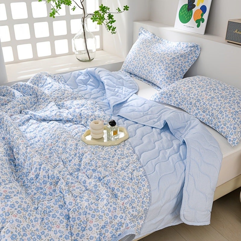 3pcs Soft Skin-Friendly Thin Duvet Cover Bedspread & Throw Blanket - Suitable for All-Season Bed Sheets, Single/Double/King Size Bedding, Machine Washable Coverlet for Home, Hotel, Sofa, Holiday Gift (No Inserts, Floral Print) - Image 3