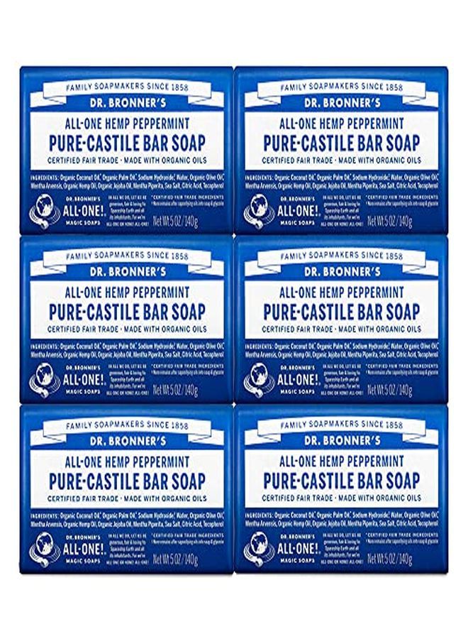 Dr. Bronner's Dr. Bronner?S - Pure-Castile Bar Soap (Peppermint, 5 Ounce, 6-Pack) - Made With Organic Oils, For Face, Body & Hair, Gentle & Moisturizing, Biodegradable, Vegan, Cruelty-Free, Non-Gmo - Image 1