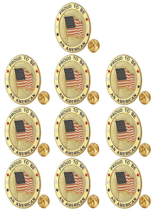 TONOS 10 Pack Round American Flag Pins, Gold USA Lapel Pins - Pround to Be An American Pin for Memorial Day, Flag Day, Independence Day - Image 1