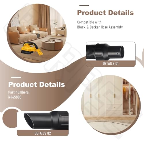 BERPSE N445803 Vacuum Hose Assembly Compatible with DeWalt Cordless Vacuums, Fits Model DCV517B Type 1, DCV517M1 Type 1, DC515, DC515K (N445803) - Image 3