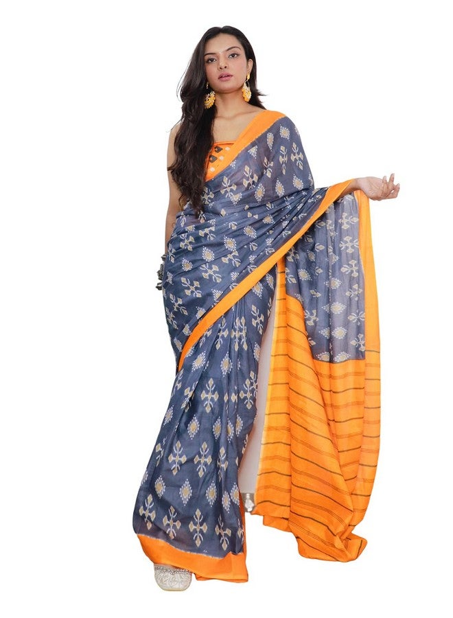 SIRIL SIRIL Women's Printed Pure Cotton Saree with Unstitched Blouse Piece (3323S276_Grey) - Image 1