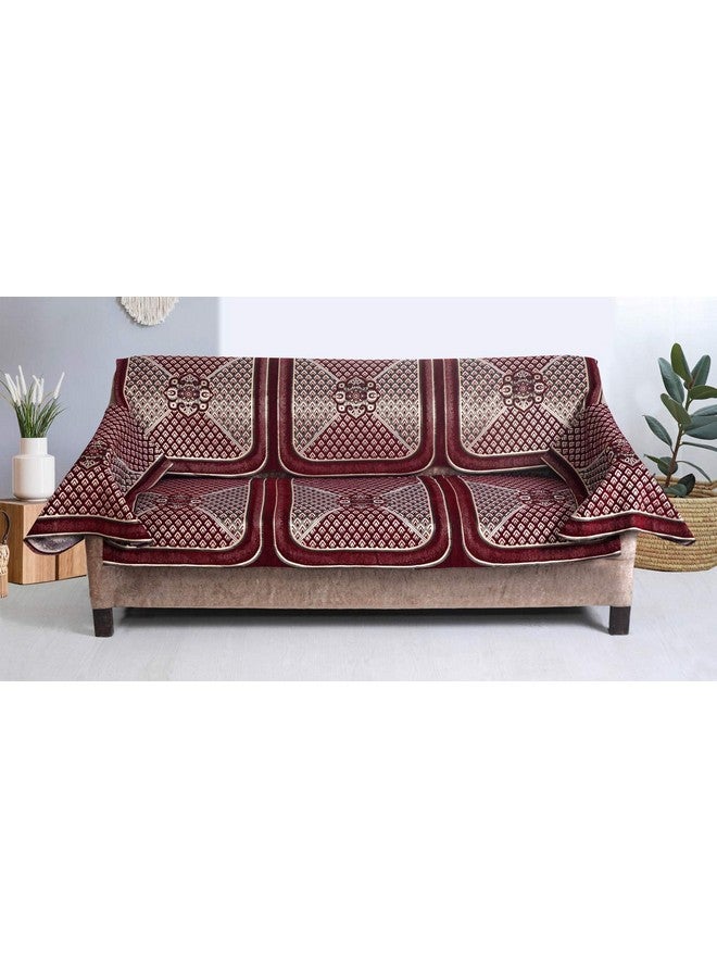 Nendle Highly Durable 5 Seater Chenille Sofa Covers Set with Arm Rest Cover for Living Room (Maroon, 12 Pieces) - Image 3