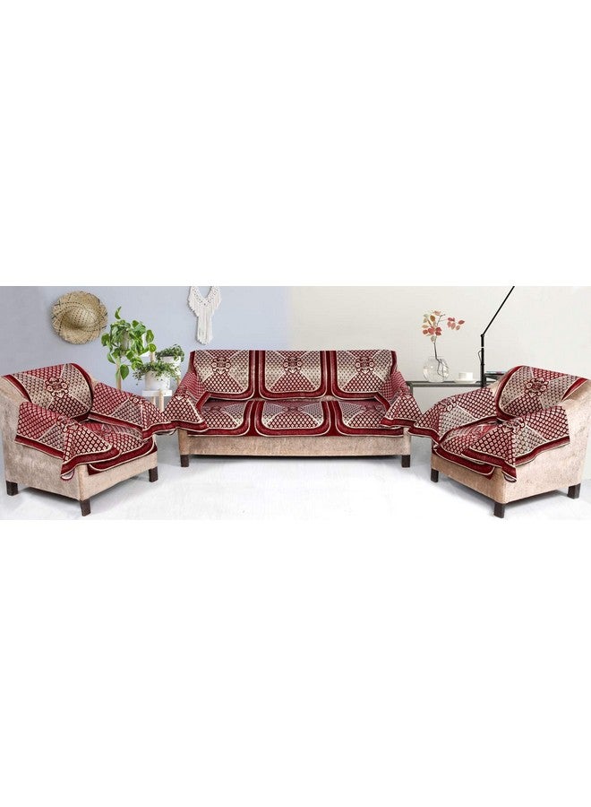 Nendle Highly Durable 5 Seater Chenille Sofa Covers Set with Arm Rest Cover for Living Room (Maroon, 12 Pieces) - Image 2