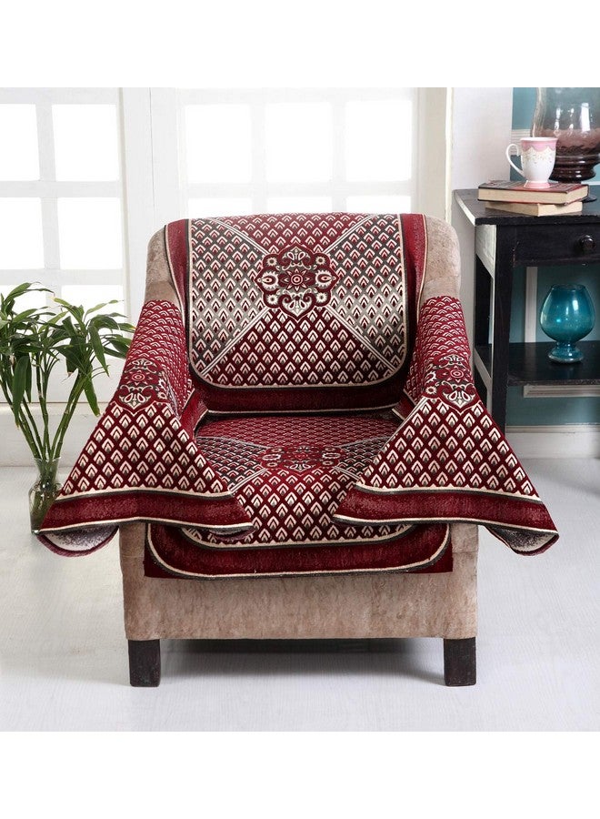 Nendle Highly Durable 5 Seater Chenille Sofa Covers Set with Arm Rest Cover for Living Room (Maroon, 12 Pieces) - Image 1