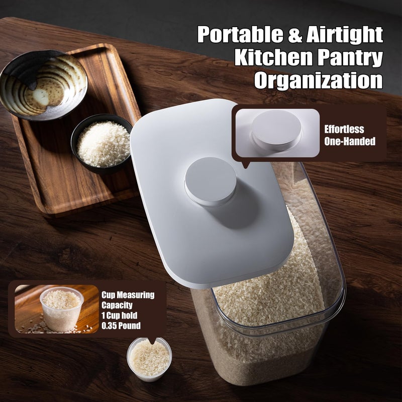 LivLab Rice Container - 25 Lbs/12KG/12L Rice Dispenser Storage with Measuring Cup Food Cereal Container Bins Pet Food Container Household for Kitchen Pantry Organization,White - Image 3