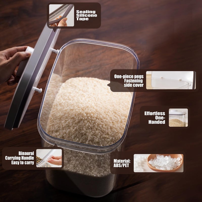 LivLab Rice Container - 25 Lbs/12KG/12L Rice Dispenser Storage with Measuring Cup Food Cereal Container Bins Pet Food Container Household for Kitchen Pantry Organization,White - Image 4