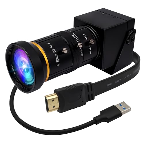 ELP 4K USB3.0 HDMI USB Camera Manual Zoom Webcam 4K 60fps PC Camera Mini Close-up Camera for Computer H.264 Telescope USB Security Camera 8mp Industrial CCTV Camera (5-50mm 10X Zoom Lens) - Image 1