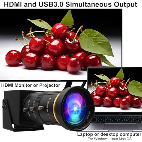 ELP 4K USB3.0 HDMI USB Camera Manual Zoom Webcam 4K 60fps PC Camera Mini Close-up Camera for Computer H.264 Telescope USB Security Camera 8mp Industrial CCTV Camera (5-50mm 10X Zoom Lens) - Image 2