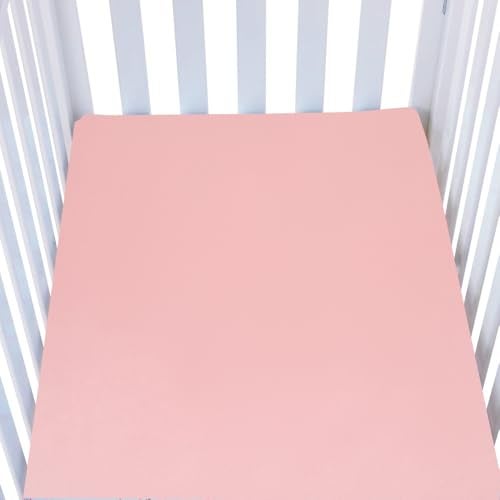 Knlpruhk Silk Fitted Crib Sheet 28 x 52 Surface 100 Pure Mulberry Silk 9 Deep Pocket Satin for Baby Hair 19 Momme 6A High Grade Fibers Ultra Soft Smooth Breathable Pink - Image 1