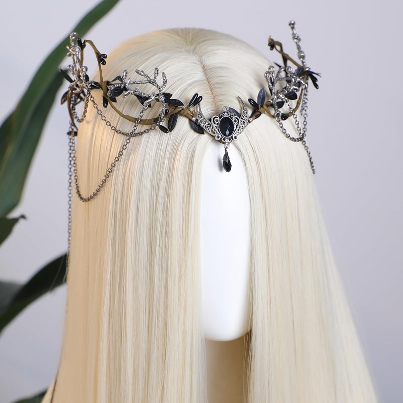 MOSTORY Black Elf Crown for Women- Viking Circlet with Tassel Dark Fairy Costume for Renaissance, Medieval Elven Headpiece for Renfaire Cosplay Photo Shoot Fantasy Aesthetic - Image 3