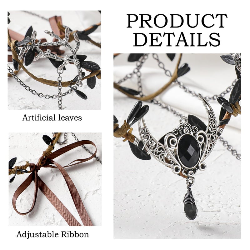 MOSTORY Black Elf Crown for Women- Viking Circlet with Tassel Dark Fairy Costume for Renaissance, Medieval Elven Headpiece for Renfaire Cosplay Photo Shoot Fantasy Aesthetic - Image 5