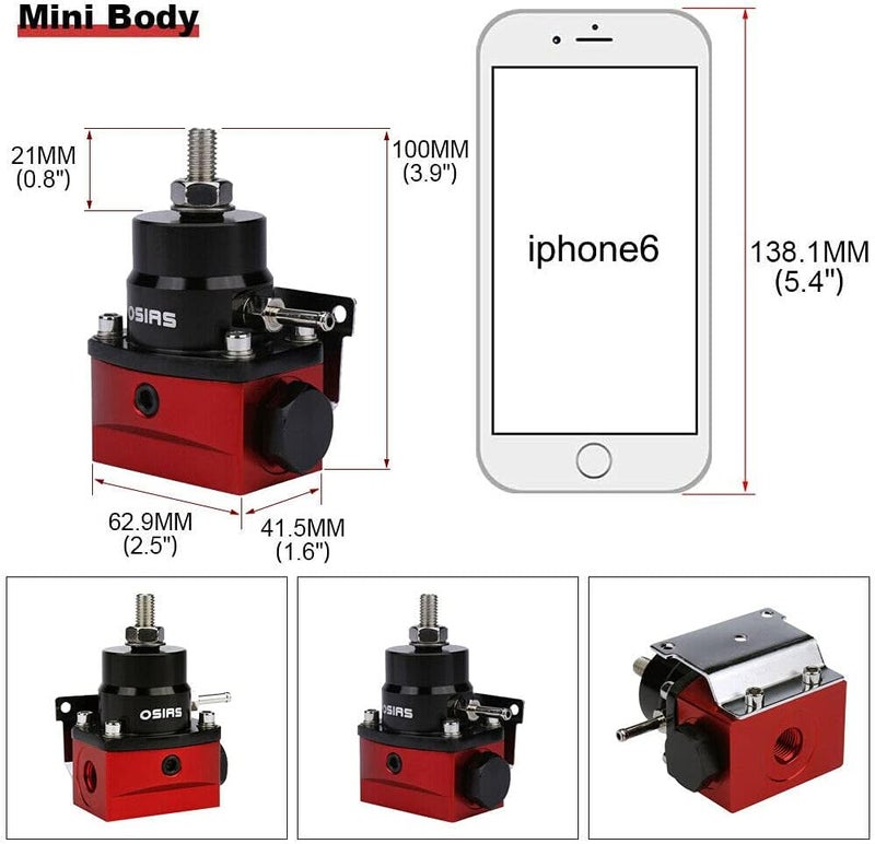 OSIAS Universal Adjustable EFI Aluminum Fuel Pressure Regulator Kit with 160 Psi Pressure Gauge and AN6-6AN Fuel Line Hose Fittings - Black & Red - Image 4