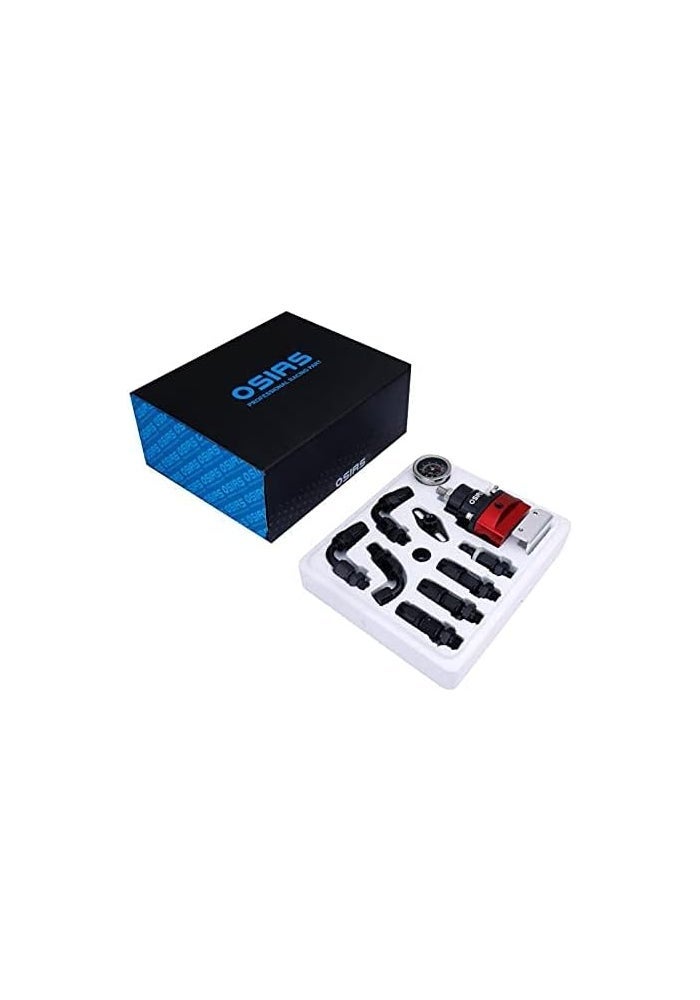 OSIAS Universal Adjustable EFI Aluminum Fuel Pressure Regulator Kit with 160 Psi Pressure Gauge and AN6-6AN Fuel Line Hose Fittings - Black & Red - Image 2