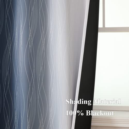 Estelar Textiler Full Room Darkening Greyish White and Navy Blue Blackout Curtains 63 Inch Length 2 Panels Set,Ombre Thermal Insulated Full Light Blocking Grommet Blackout Drapes for Boys Room,52Wx63L - Image 5