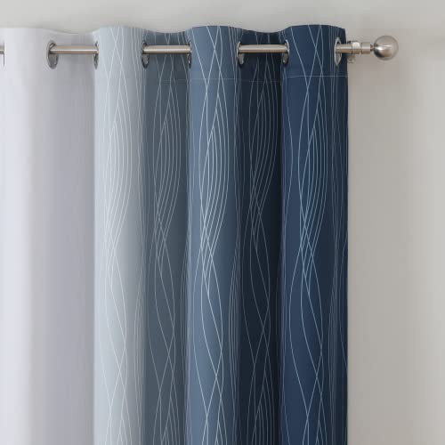Estelar Textiler Full Room Darkening Greyish White and Navy Blue Blackout Curtains 63 Inch Length 2 Panels Set,Ombre Thermal Insulated Full Light Blocking Grommet Blackout Drapes for Boys Room,52Wx63L - Image 4