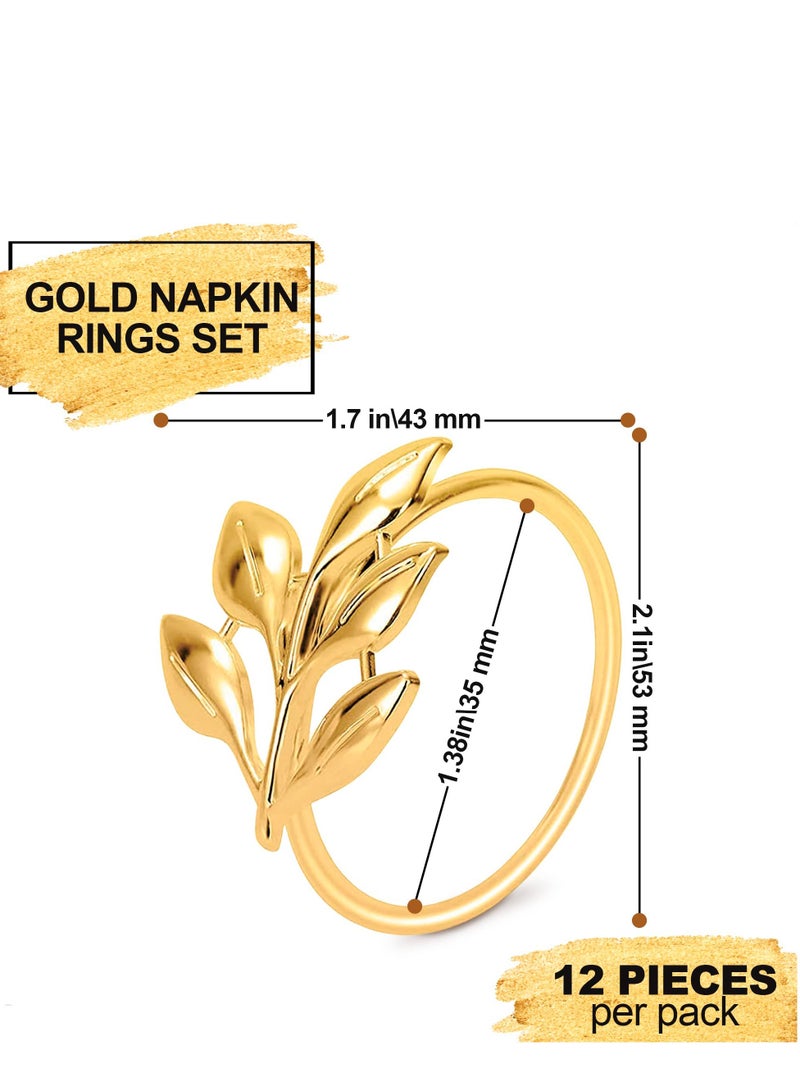 SYOSI 12 Pack Gold Napkin Rings, Gold Napkin Ring Holders, Fall Leaf Napkin Rings, Holiday Napkin Holders, Suitable for Dining, Anniversary, Birthday, Party of Table Setting - Image 2